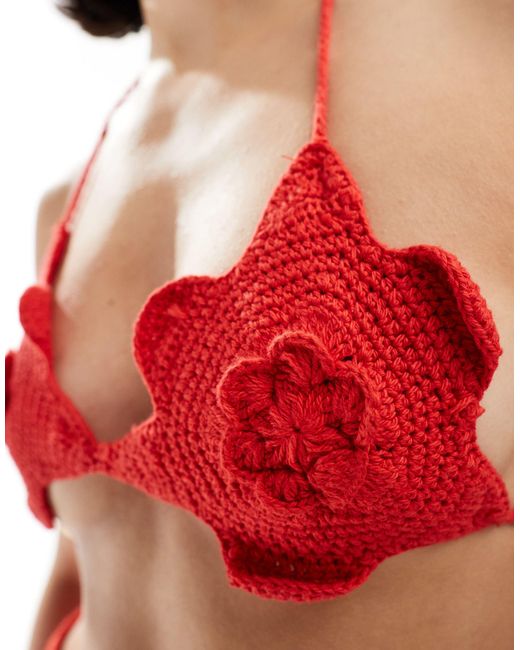 Mango Red Crochet Co-ord Flower Bralet