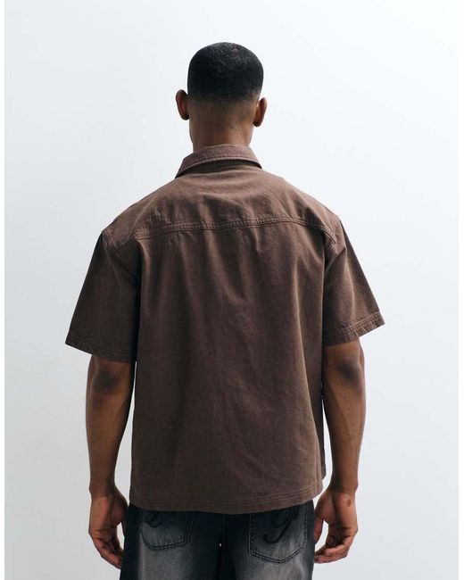 Liquor N Poker Brown Fireman Clasp Detail Denim Shirt for men