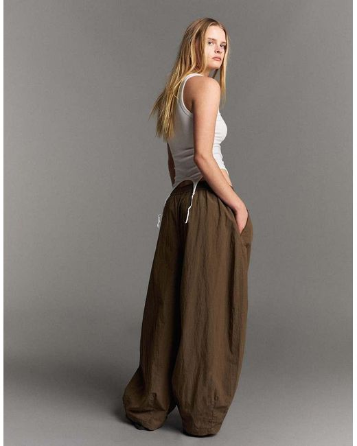 Bershka Gray Technical Cropped Volume Trousers