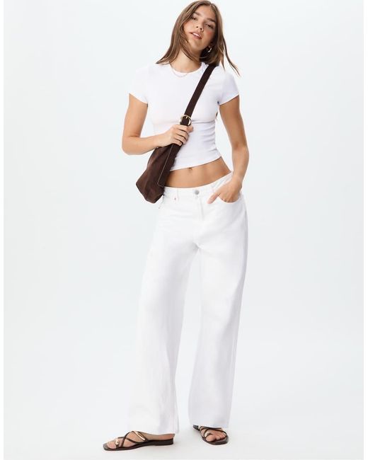 Stradivarius White Slim Fit Basic T-Shirt