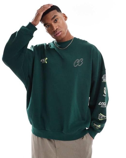 Felpa Super Oversize Scuro Con Stampe di ASOS in Green da Uomo