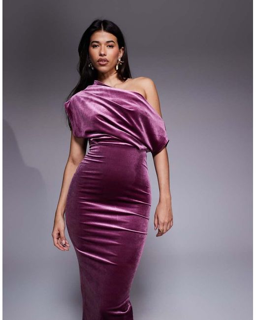 ASOS Purple Velvet Dramatic Neckline Midi Dress