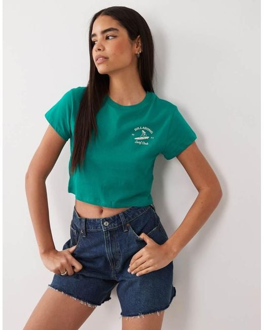 Billabong Green Surf Print Cropped Beach T-shirt