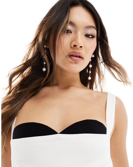 Vesper White Sleeveless Open Back Detail Maxi Dress With Contrast Trim