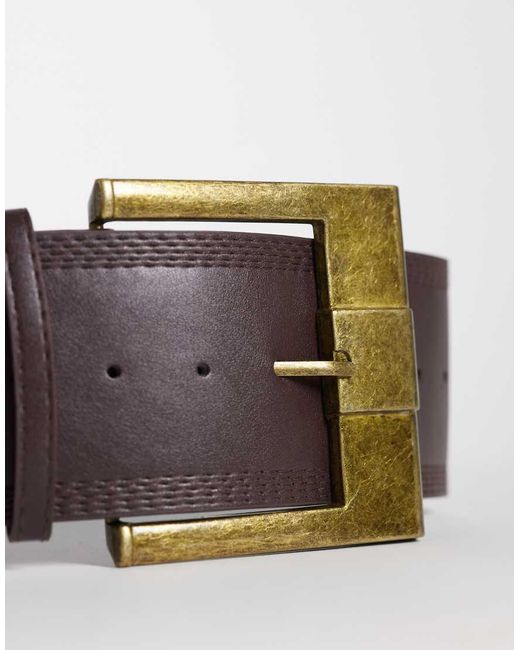 Kaiia Brown Exclusive Chunky Faux Leather Western Belt With Hardware