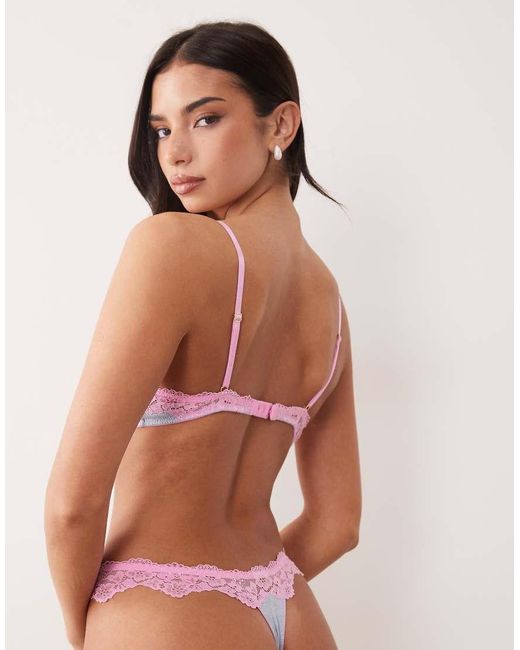 ASOS Multicolor Carmen Rib Lingerie Thong With Lace Trim