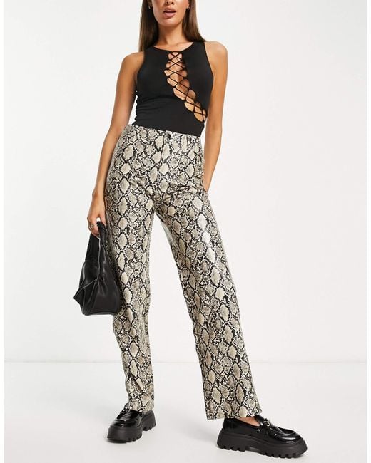 Stradivarius Multicolor Faux Leather Straight Trouser