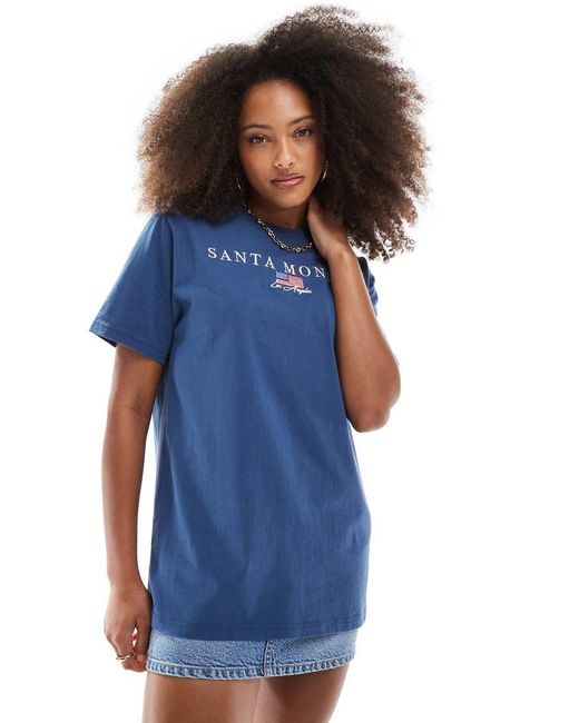 Daisy Street Oversized T-Shirt Met 'Santa Monica'-Print in het Blue