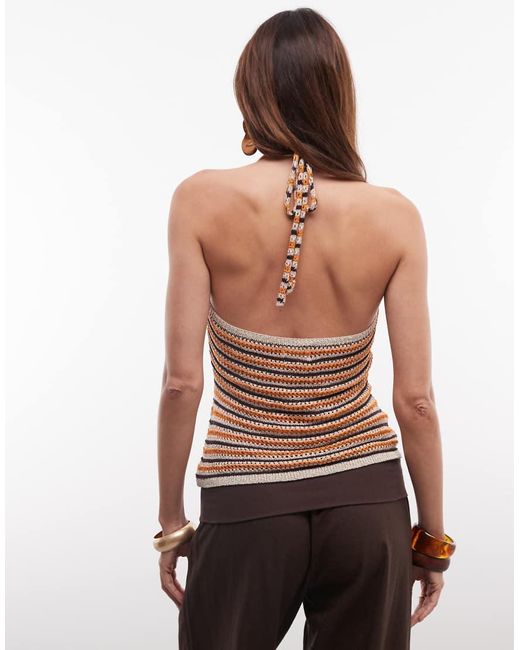 Monki Brown Crochet Halter Top