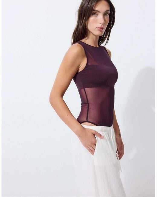 Stradivarius White Sleeveless Mesh Bodysuit