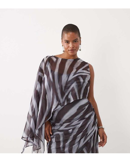 ASOS White Asos Design Curve Draped Batwing Asymmetric One Sleeve Maxi Dress