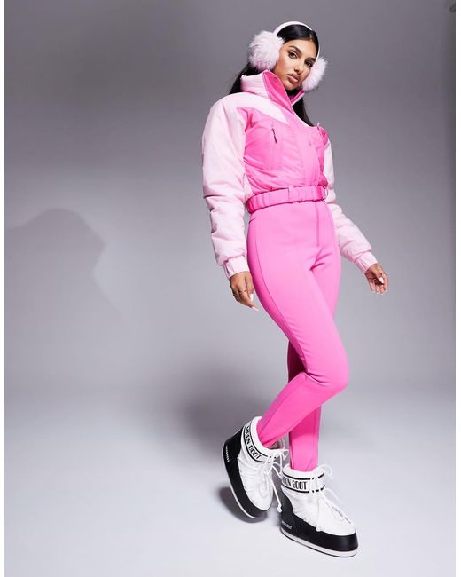 ASOS 4505 Ski & Snow Pink 4505 Ski Water Repellent Insulated Color Block Retro Ski Suit