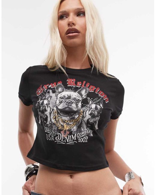 True Religion Black Crystal Frenchie Cropped Baby Tee