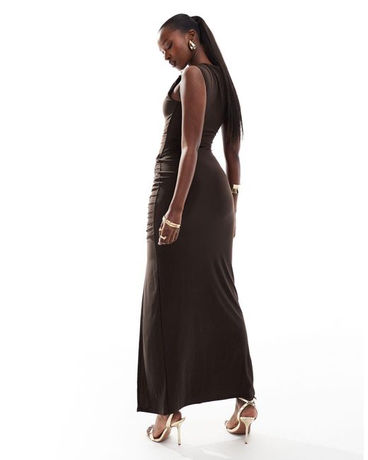 ASOS Brown Asymmetric Neckline Maxi Dress With Quartz Trim
