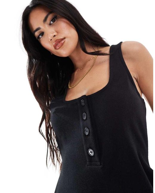 Miss Selfridge Zachte Geribbelde Mini-Overgooierjurk Met Knoopsluiting in het Black