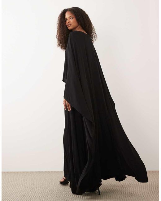 Iyal Black Jersey High Low Drape Detail Cape Top