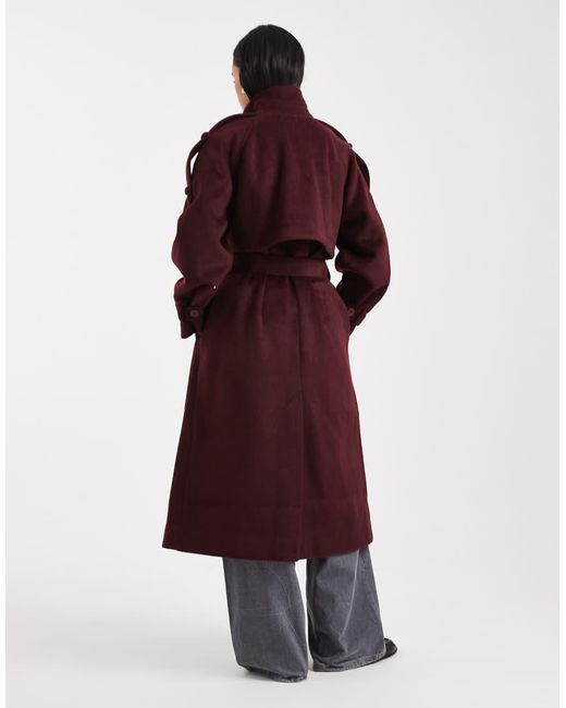 ASOS Nette Trenchcoat Met Opstaande Boord En Lange Pasvorm in het Red