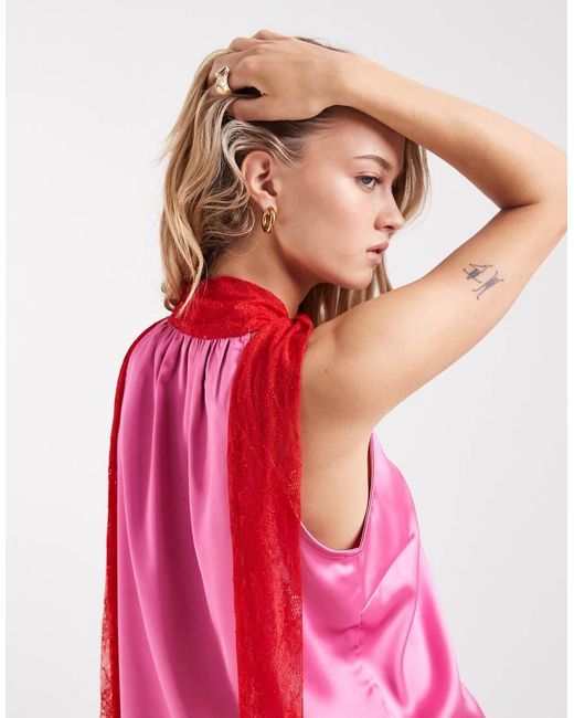 Never Fully Dressed Pink Lace Trim High Neck Top Co-Ord