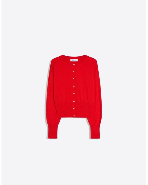 Bershka Red Round Neck Button-up Cardigan