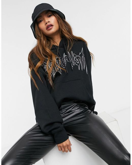 Weekday Black Alisa Hoodie With Slogan Print