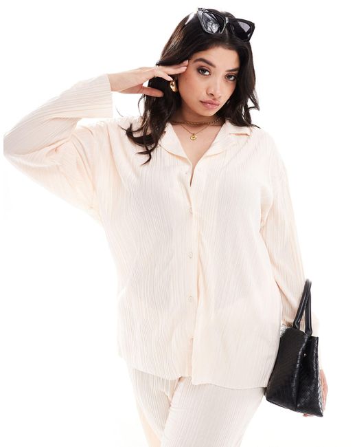 Vero Moda White Oversized Plisse Shirt Co-ord