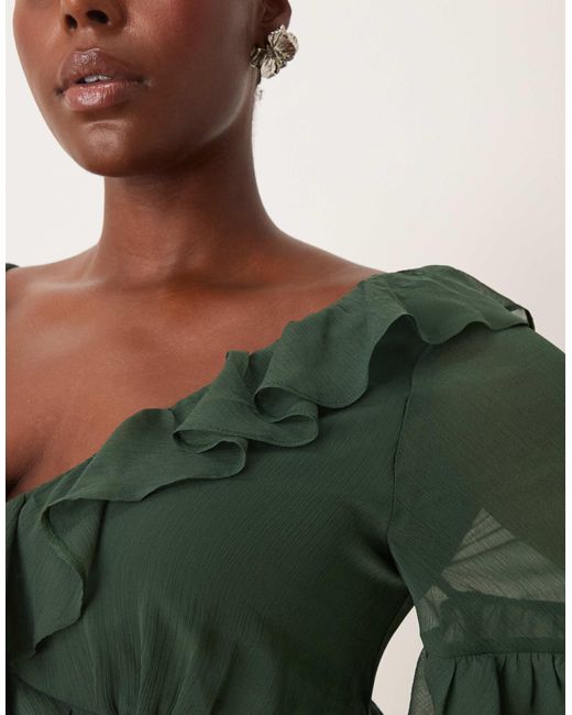 ASOS Green Asos Design Curve Long Sleeve Ruffle Asymmetric Maxi Dress