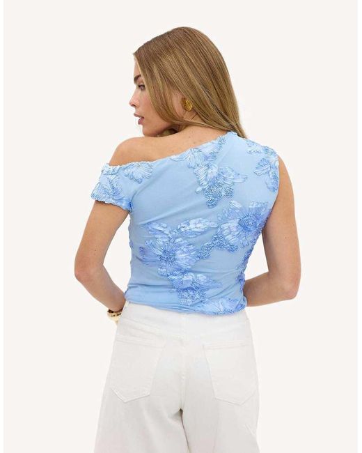 Loavies Blue Polished Grace Top With Floral Detail