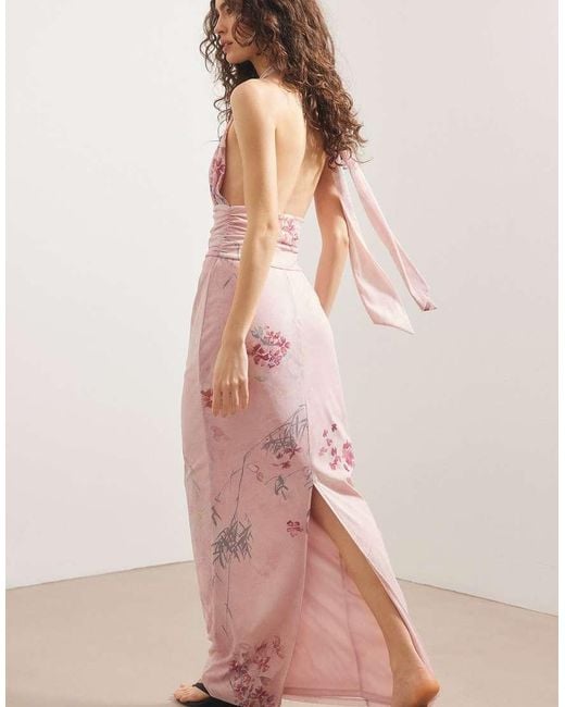 NA-KD Pink Halterneck Tie Maxi Dress