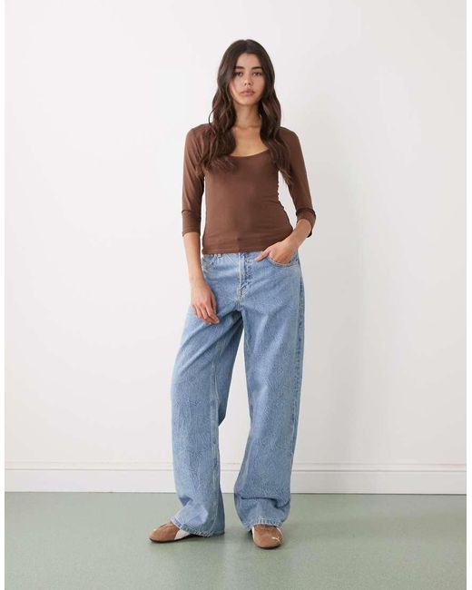 Monki Blue Cropped Sleeve Top