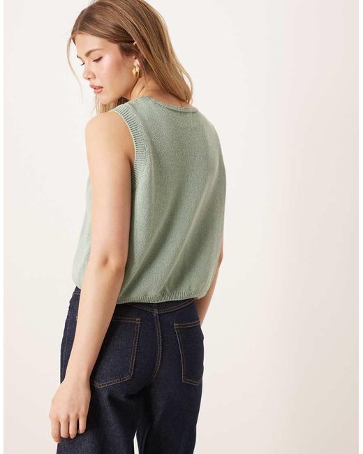 ASOS Blue V Neck Knitted Tank Top With Bow Tie Front
