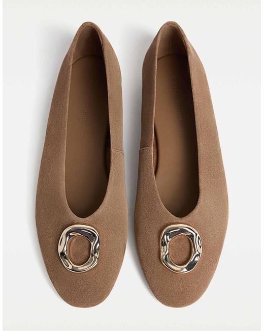 Stradivarius Natural – flache ballerinas aus spaltleder