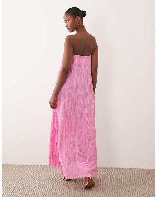 ASOS Pink Plisse Bandeau Trapeze Midi Dress