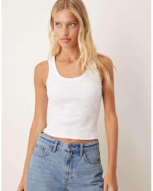 Canotta A Coste Con Scollo Rotondo di ASOS in White