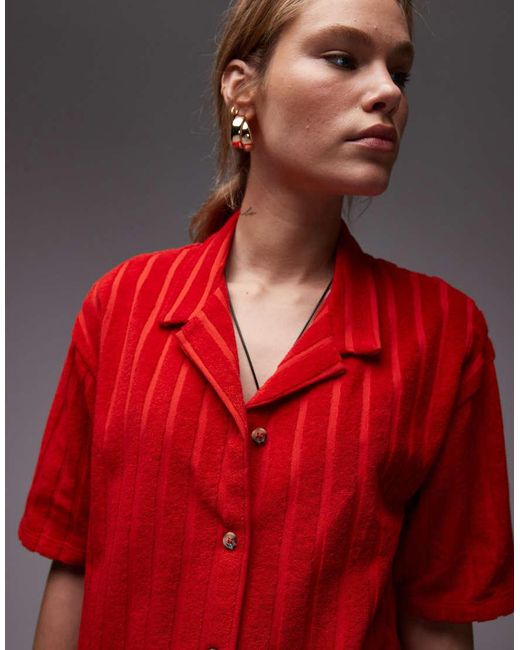 TOPSHOP Red Terrycloth Boxy Shirt