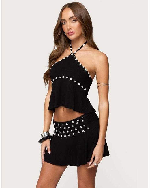 Edikted Black Kayce Button Halter Top