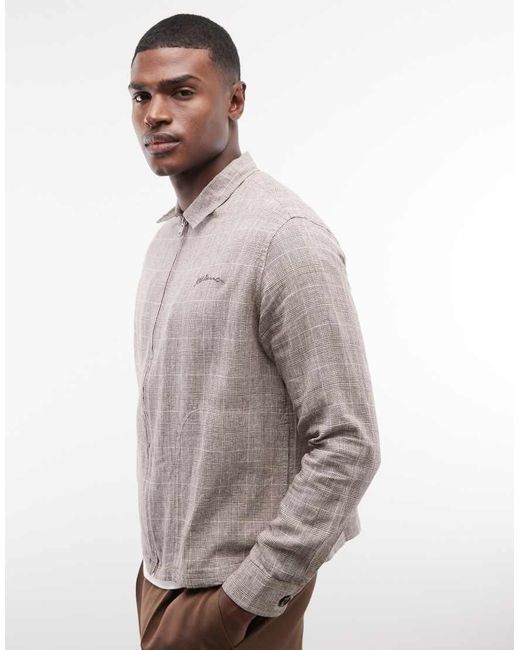 AllSaints Gray Keal Linen Blend Logo Jacket for men
