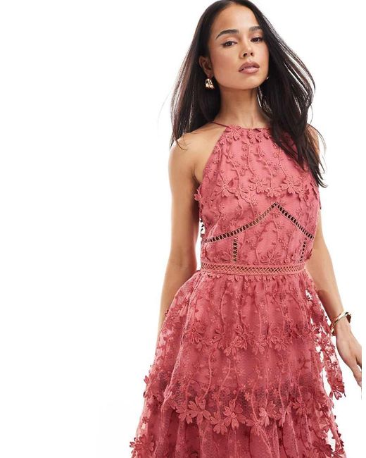 Maya Halter Neck Floral Tiered Midi Dress