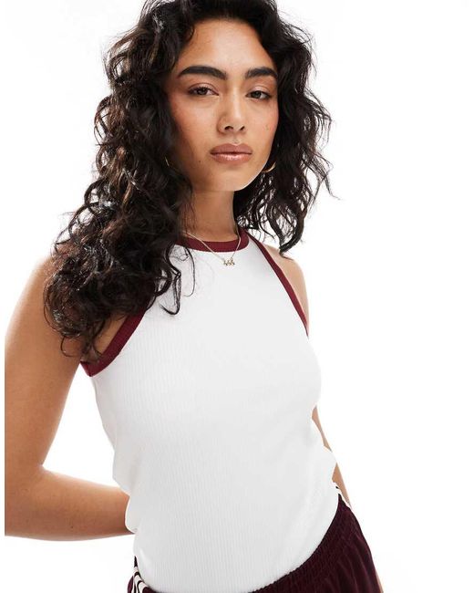 ONLY Geribbelde Tanktop Met Contrasterend Detail in het White