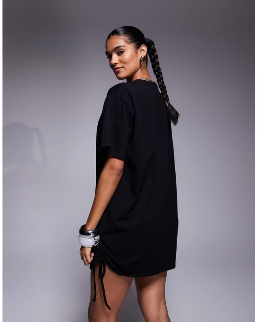 Fashionkilla Blue Cotton Ruched Tie Side Mini T-Shirt Dress