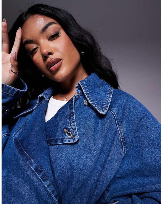 HUGO Blue Garena Oversized Fit Denim Trench Coat