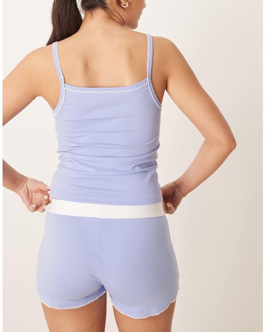 ASOS Blue Mix & Match Pyjama Short With Exposed Waistband And Picot Trim