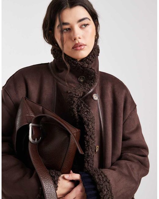 Object Multicolor Borg Lined Faux Shearling Reversible Maxi Coat
