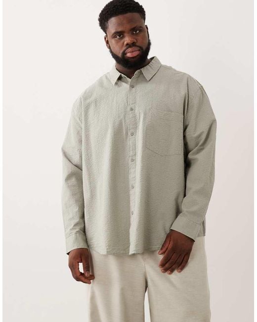 ASOS Gray Relaxed Seersucker Shirt for men