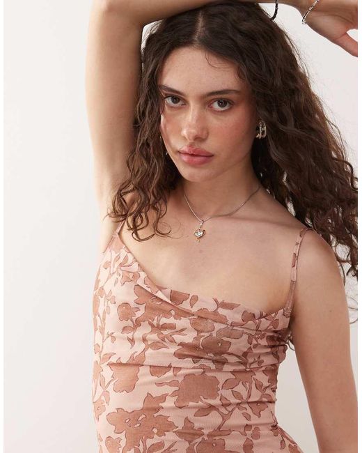 Motel Pink Dasita Cowl Neck Maxi Floral Print Dress