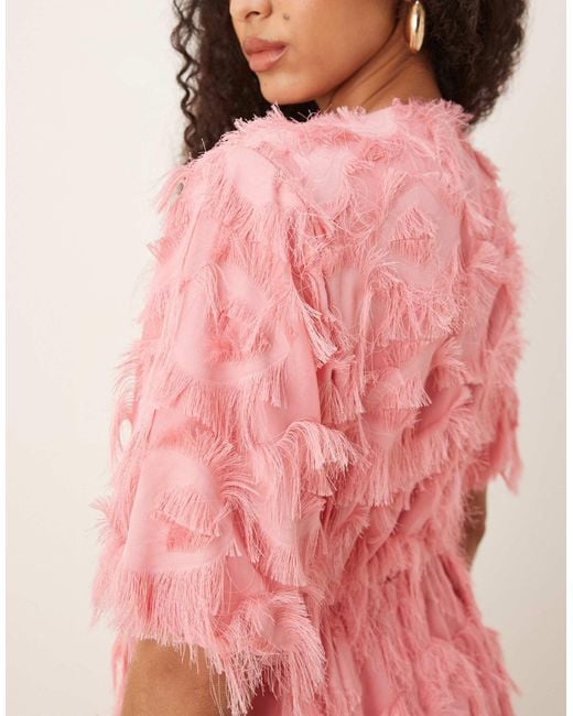 Y.A.S Pink Textured V Neck Mini Dress
