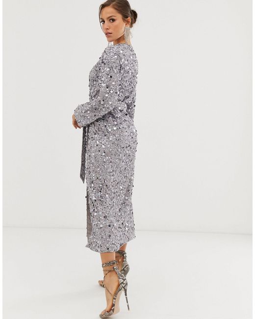 grey wrap midi dress