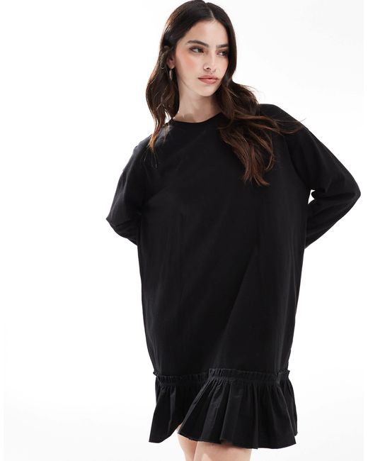 Miss Selfridge Black – langärmliges freizeitkleid aus popeline