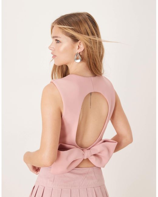 ASOS Pink Bow Detail Open Back Top