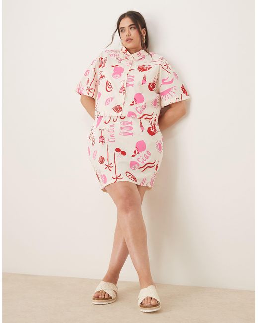 ASOS Pink Asos design curve – hemd aus popeline mit conversational-print, kombiteil