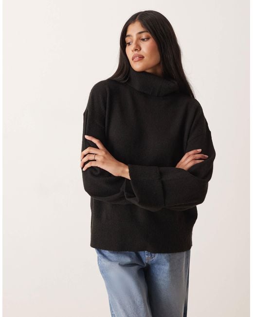 Vila Black Roll Neck Knitted Jumper With Cuff Detail